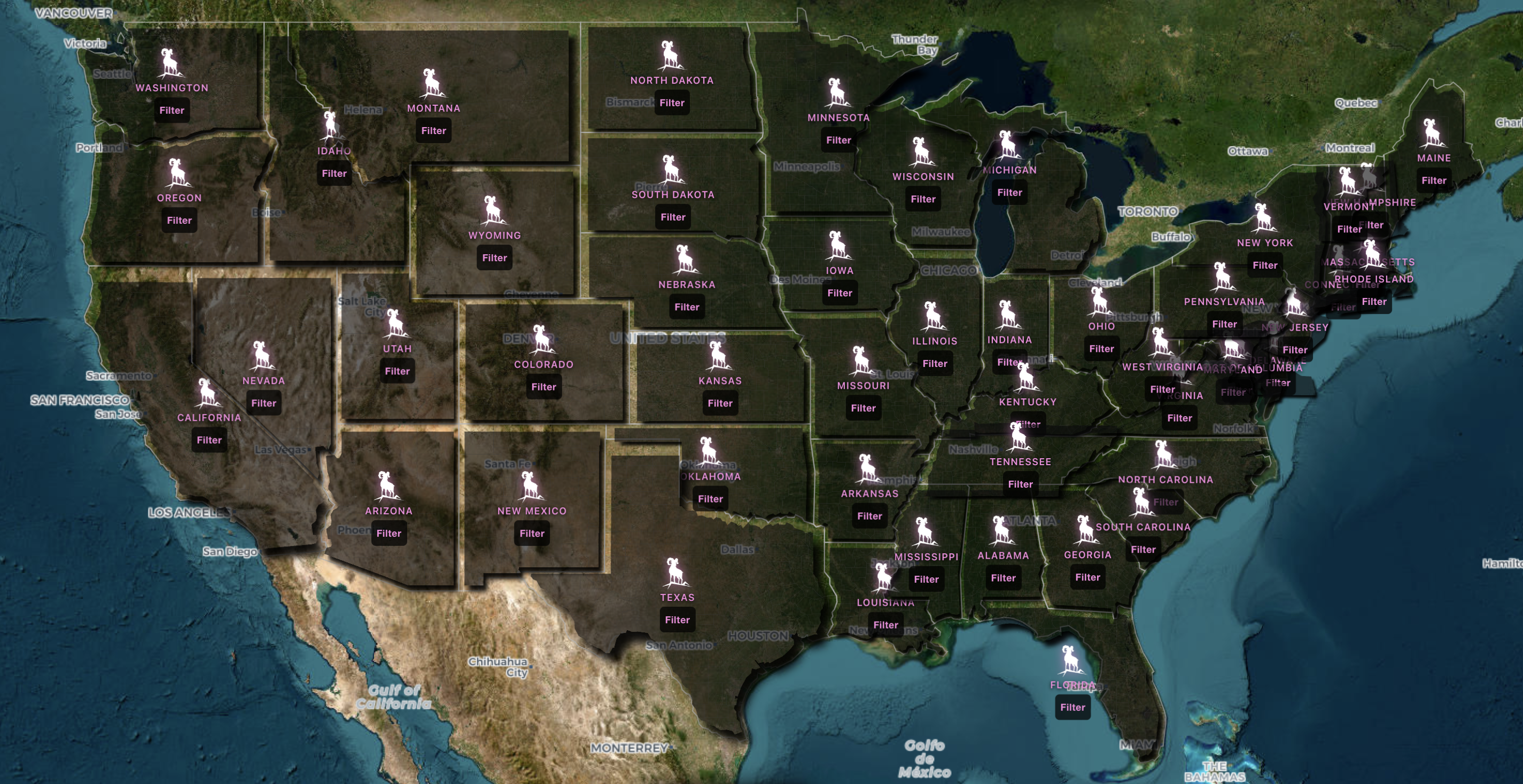 Ground Goat Explore Map — every U.S. state covered